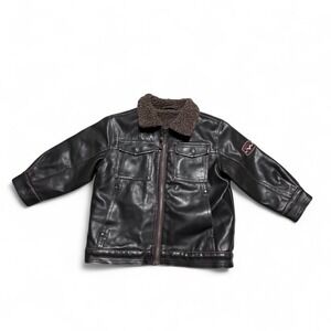 Hawke & Co Kids Faux Leather Aviator Jacket Sherpa Lined Brown Size‎ 4 Bomber